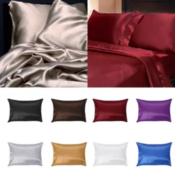 2018 Glavni monotono svilene jastučnicu od 2 predmeta, torbica za jastuk, jastučnicu, pogodan za standardni tekstila veličine 