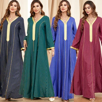 2023 Novi muslimanske ženske haljine grašak s V izrez i dugih rukava, elegantni ženske za žene, luksuzne дубайские абайи, arapski islamski haljine