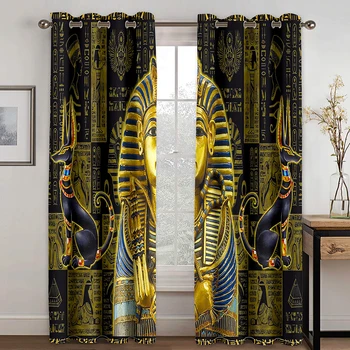 3D Crno-zlatne egipatski zavjese na prozorima Egipatski bogovi Dogovor starog logotipa Dnevni boravak Ukrasne zavjese za spavaće sobe Kava