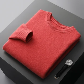 Džemper od 100% vune, muški ca top s okruglog izreza, jesensko-zimskom novi однотонный pletene pulover