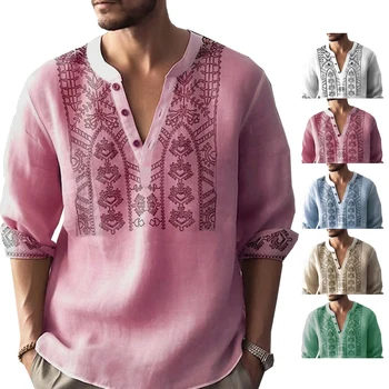 Muška majica lana ovratnik-satna s cvjetnim grafički ispis, ulica print, odjeća dugih rukava, pulover, bluza, tunika, majica