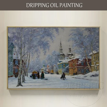 Prekrasan zid umjetnost, ručno oslikana, zimski krajolik, slika je ulje na platnu, ljepote ručnog rada, hrvatski krajolik, pogled na ulicu, ulje na platnu