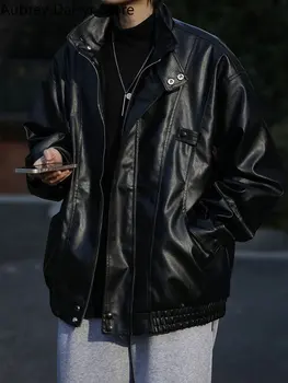 Uličnu odjeću u stilu punk, crna kožna jakna, ženska мотоциклетная kožna jakna zip, modni trend, slobodno kaput od umjetne kože