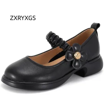 ZXRYXGS Classic Flowers Cipele od prave kože premium klase, velike dimenzije 2023, udoban, moderno ženske cipele na debelom niskim potpeticama