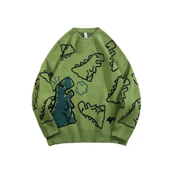 Харадзюку, džemper mode za muškarce pletene hip-hop ulica odjeća slatka dinosaur crtani pulover o-izrez svakodnevni ogroman veste Muški nove